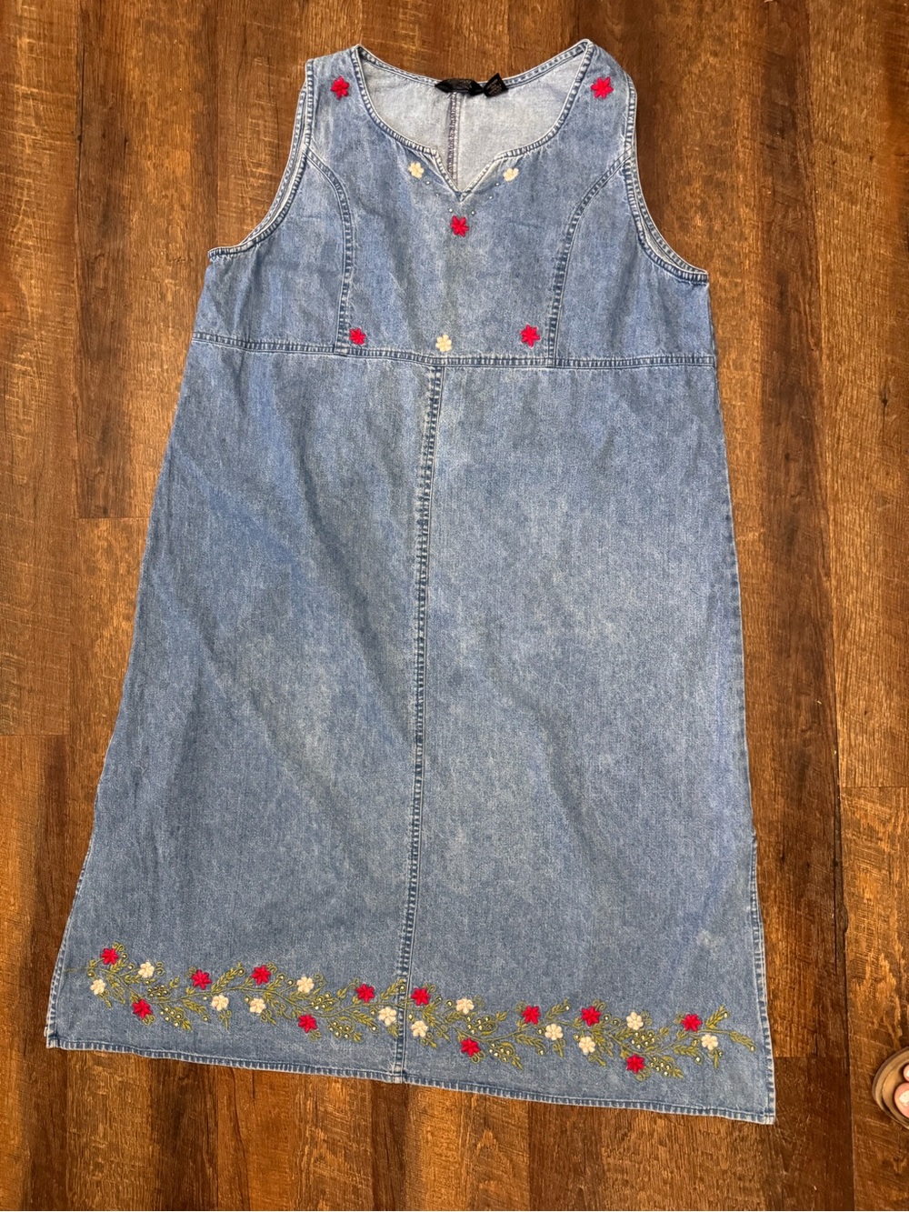 Vintage Agapo 2X Denim Floral Embroidered Maxi Dress Teachercore Cottagecore